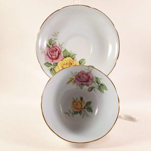 Royal Grafton 1950s Pink and Yellow Roses with blue shade Teacup & saucer
